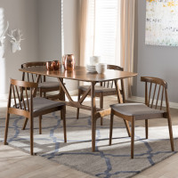 Baxton Studio Florence Dining Set Wyatt Mid-Century Modern Walnut Wood 5-Piece Dining Set